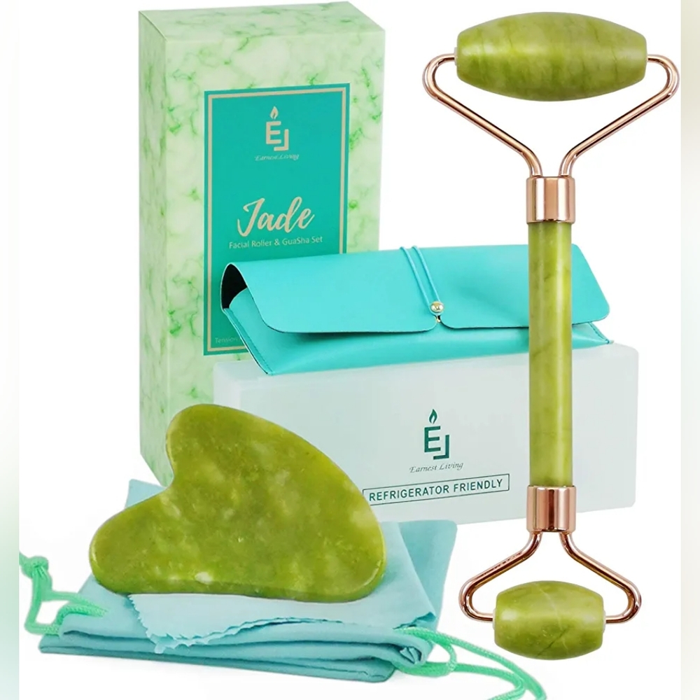 Jade Roller and Gua Sha: Jade Face Rollers Skin Care with Refrigerator Box